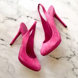 Brian Atwood Womens Felicite Slingback Heels in Pink Suede